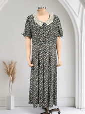 CDC Vtg 90s Women Floral Cottagecore Grunge Prairie Lace Collar Maxi Dress M/L
