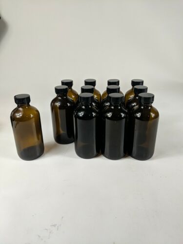 Glass Bottle Outlet 12 Pack 8 oz Glass Boston Bottle With Black Poly Cap