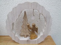 Aufsteller Engel Mit Baum Im Kreis Aus Holz Natur, Gold Deko Wohnen Weihnachten
