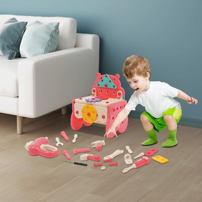 62pcs Kids Construction Tool Toy Set, Toddler Construction Toy Tools Kit Pink