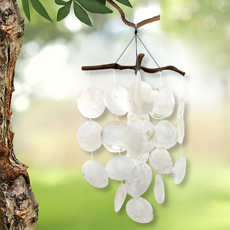 Capiz Shell Windchime -17" Indoor Outdoor Hanging Coastal White Home Décor - Image 2 of 4