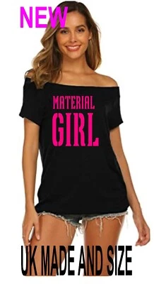 MATERIAL GIRL 1980 s SLASH Neck off the shoulder t shirt UK Sizes xs to 6x
