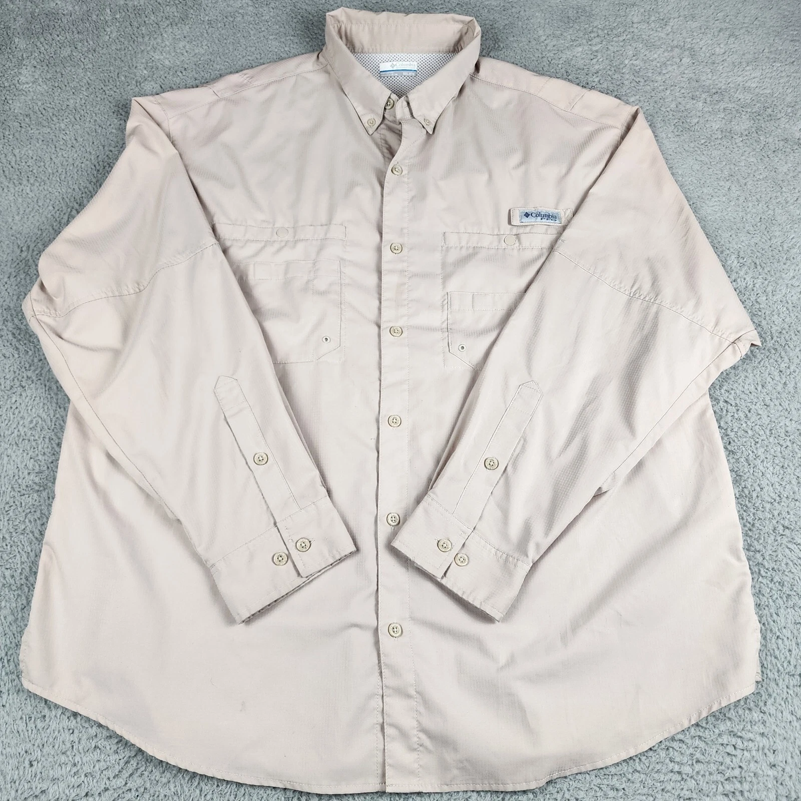 Columbia Shirt Mens 2XL Brown PFG Fishing Vented Omni Shade Outdoors Long Sleeve