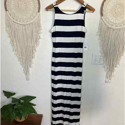 Just fab blue and white striped maxi bodycon dress small | eBay
