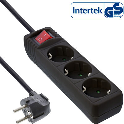 InLine  Steckdosenleiste, 3-fach Schutzkontakt, mit Schalter, 1,5m, schwarz