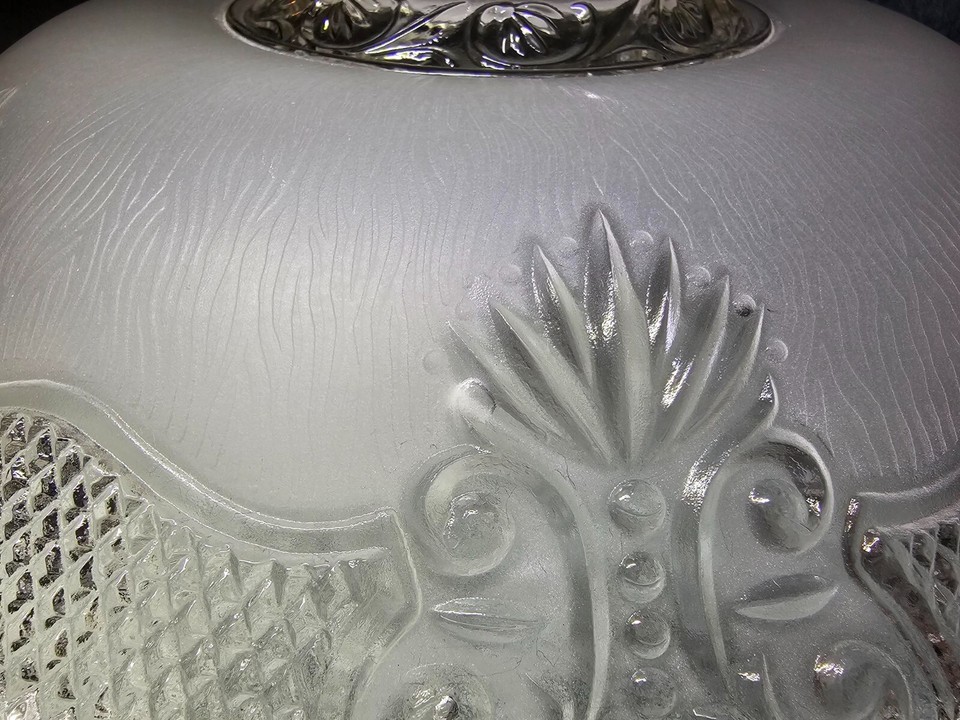 Vintage Ornate Frosted 14" Heavy Glass Art Deco Ceiling Light Shade
