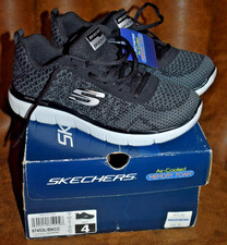 97453L/BKCC Skechers Boys Memory Foam Size 4 Shoes NEW Flex Advantage