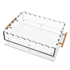 Acrylic Scalloped Tray 14'' X 11'' Acrylic Serving Tray with Magnetic Mat and...