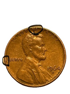 1964 D Lincoln Penny RARE  L  Liberty on edge Error, +''in God we trust'' edge err