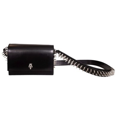 NEW $1,890 ALEXANDER MCQUEEN Black Leather Skull SPIKED BIKER