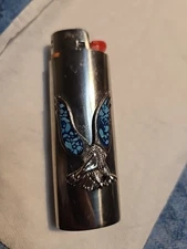 Vtg Lighter Case EAGLE Sleeve Turquoise Country Western Cover Holder For Bic 