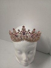   Rose Gold Pink Crystal Tiara Crown Wedding Bridal Pageant Prom Quinceanera Comb