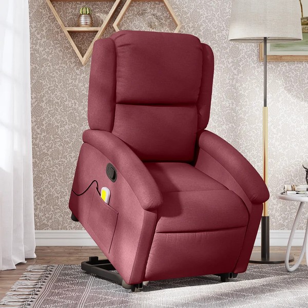 Massagesessel Mit Aufstehhilfe Stoff Weinrot Relaxsessel Elektrisch-image