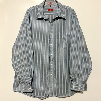 Izod Button Up Oxford Shirt Men's XL Blue Striped 100% Cotton Long Sleeve Casual
