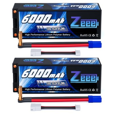 2x Zeee 4S HV Lipo Battery 6000mAh 5mm Bullet to EC5 15.2V 130C for RC Car Truck