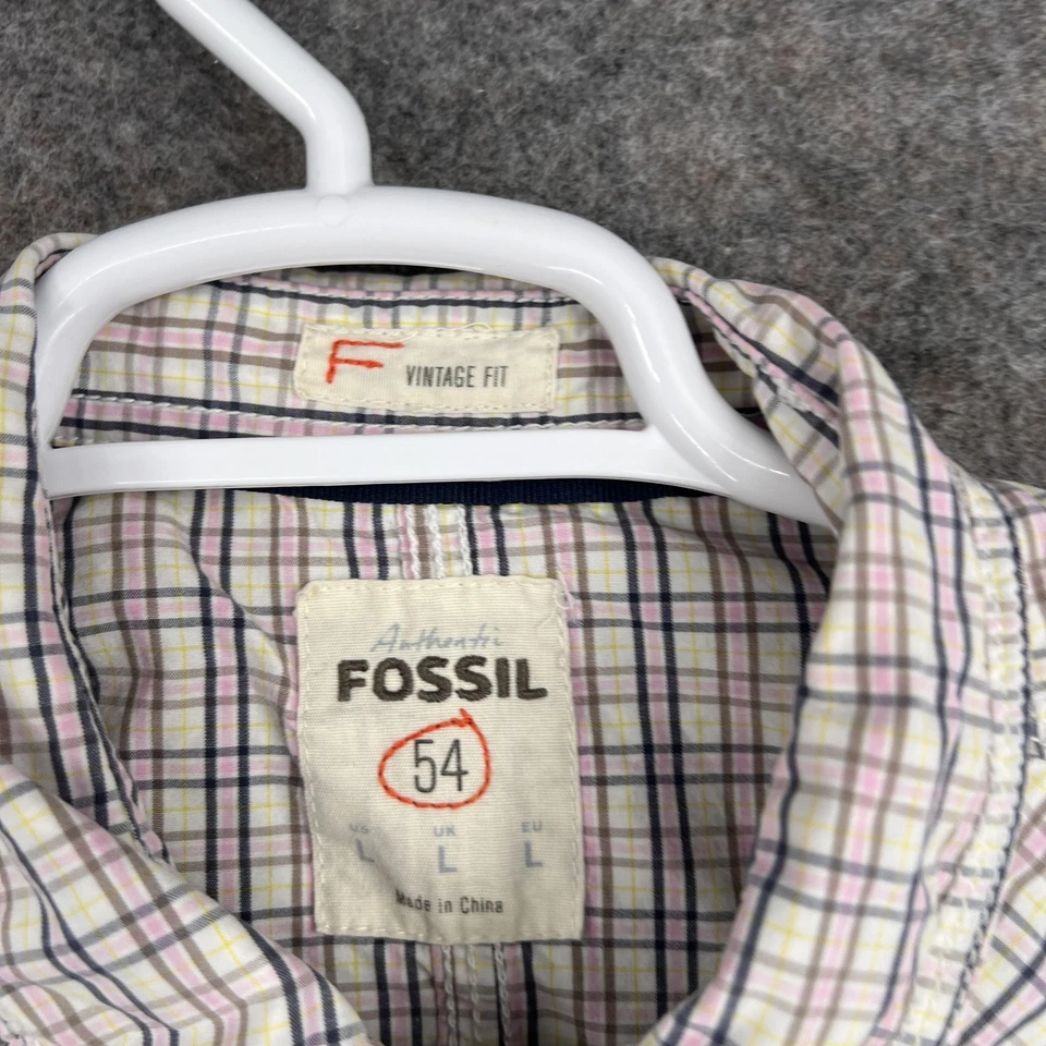 Fossil Button Up Shirt Mens Large White Pink Plaid Long Sleeve Western Casual - Image 3 of 4