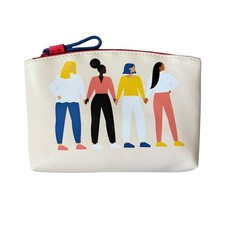 IPSY cream colored zippered cosmetic bag pouch with red interior