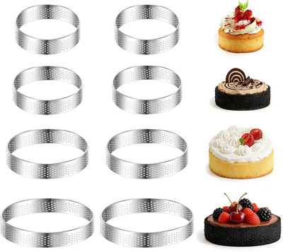 8 Stück Perforierter Crumpet Rings, 430 Edelstahl Tartelette-Formen, Mousse Tart