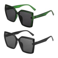 2pcs Oversized Square Sunglasses for Women Clear Green/Black Gray Lens 