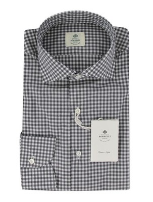500 $ Luigi Borrelli Schwarzes Karomuster Baumwollhemd - Slim - (LB12272420)