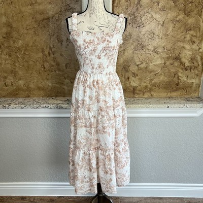 Dress Forum Dress Women s S Smocked Eyelet Tiered Square Neck Floral Boho