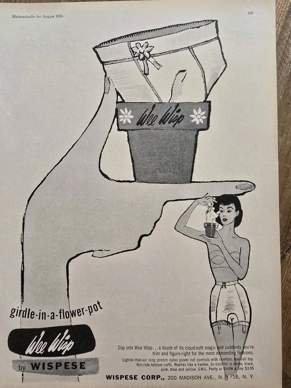 1956 Women's Wispese Wee Wisp Panty Girdle In Flower Pot Vintage Fashion Art Ad 