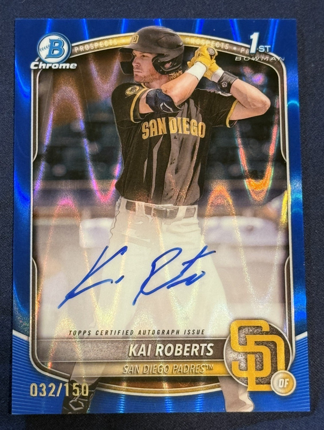 2025 Bowman Chrome Kai Roberts 1st Prospects Auto Blue Raywave /150