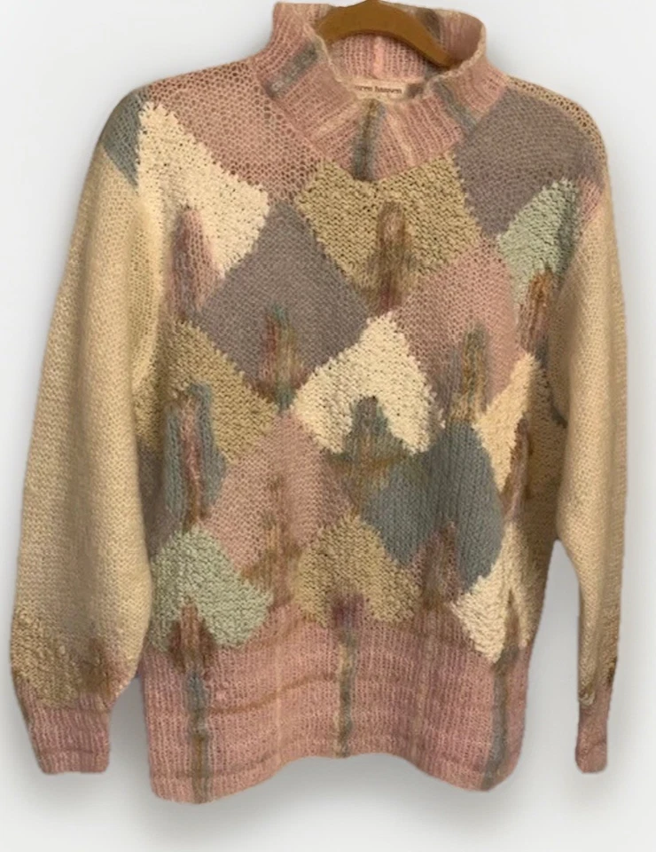 Suéter Pastel Argil Tejido a Mano De Colección Cuello Alto Mujer Pequeño Lauren Hansen Esquí Foto 2 de 4