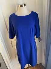 TAHARI ASL BLUE SHIFT DRESS-3/4 SLEEVES-SIZE10P-LOVELY COLORFUL DRESS IS PERFECT