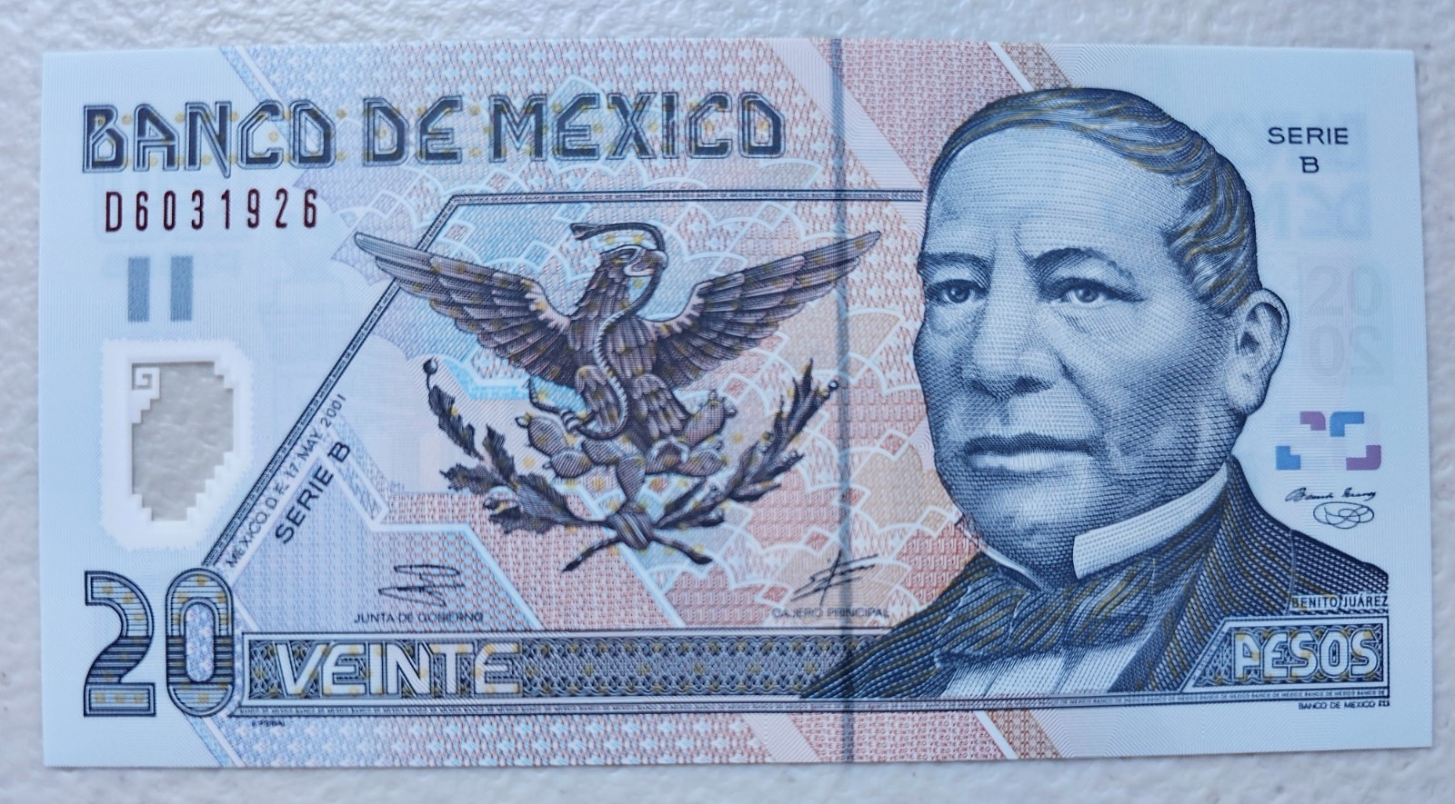 Mexico 20 Pesos 2001 Series B Polymer Unc