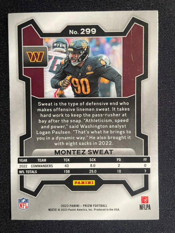 Montez SWEAT 2023 Panini Prizm Base #299 Washington Commanders - Image 2 of 2