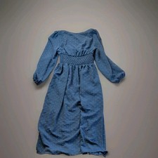 SHEIN Blue Textured Maxi Dress V-Neck Puff Long Sleeve Smocked Waist M Poly