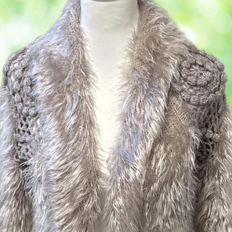 Cárdigan Vintage COLECCIÓN DRESSBARN Mujer S M Mohair Imitación Piel Crochet Años 90 Boho Foto 3 de 4