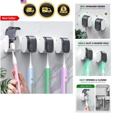 Toothbrush Holders Wall Mounted Self Adhesive Waterproof Dustproof Grey 4pcs