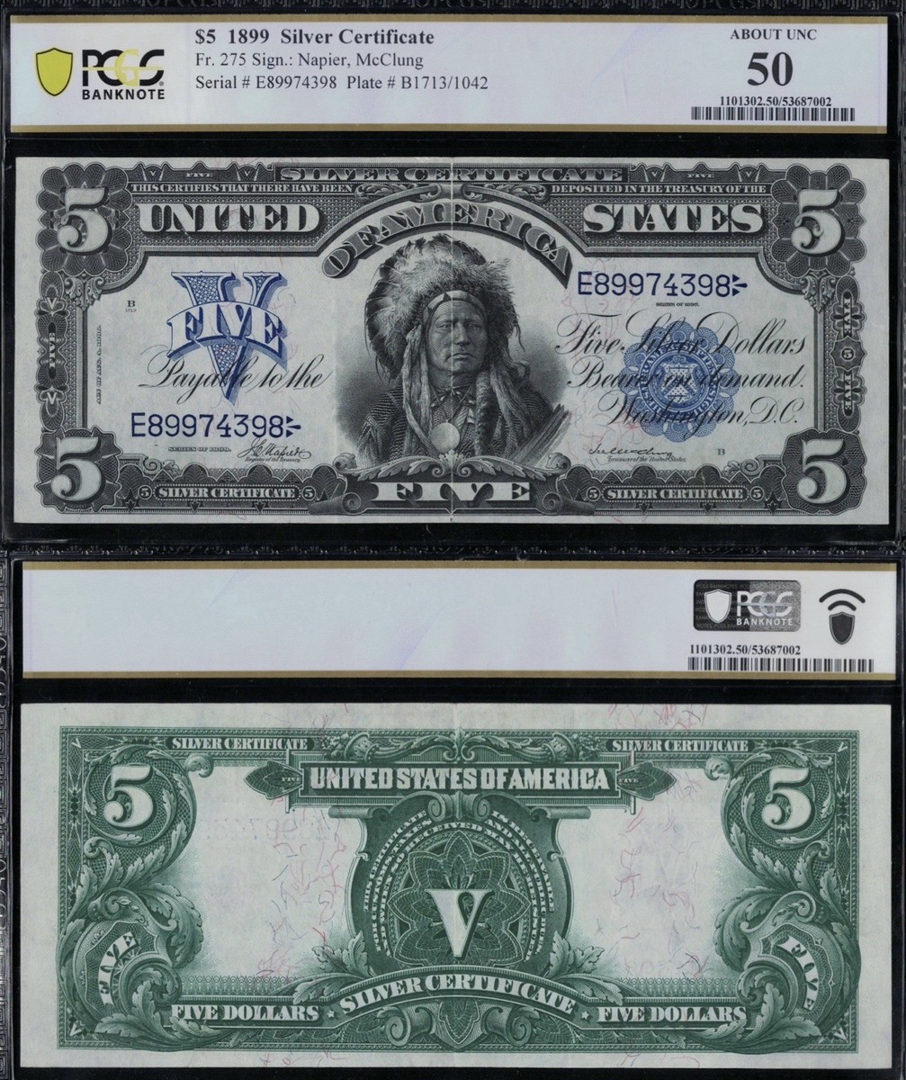 SC 1899 $5 Fr.275 Early Issue Napier|McClung Chief PCGS 50 About