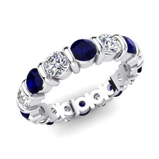 Sterling Silver 925 Blue Sapphire Bezel-Set Round 4.00mm Eternity Band Ring