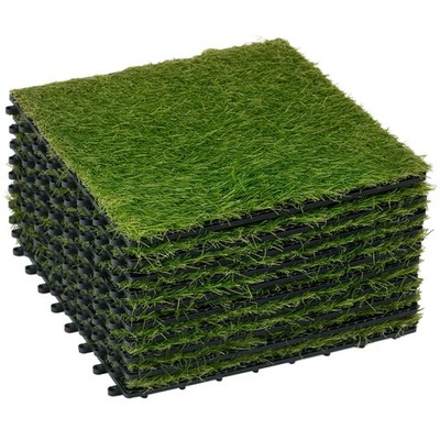 Kunstrasen 10 Stücke Grasmatte Rasenteppich 25 mm Rollrasen für Balkon Grün
