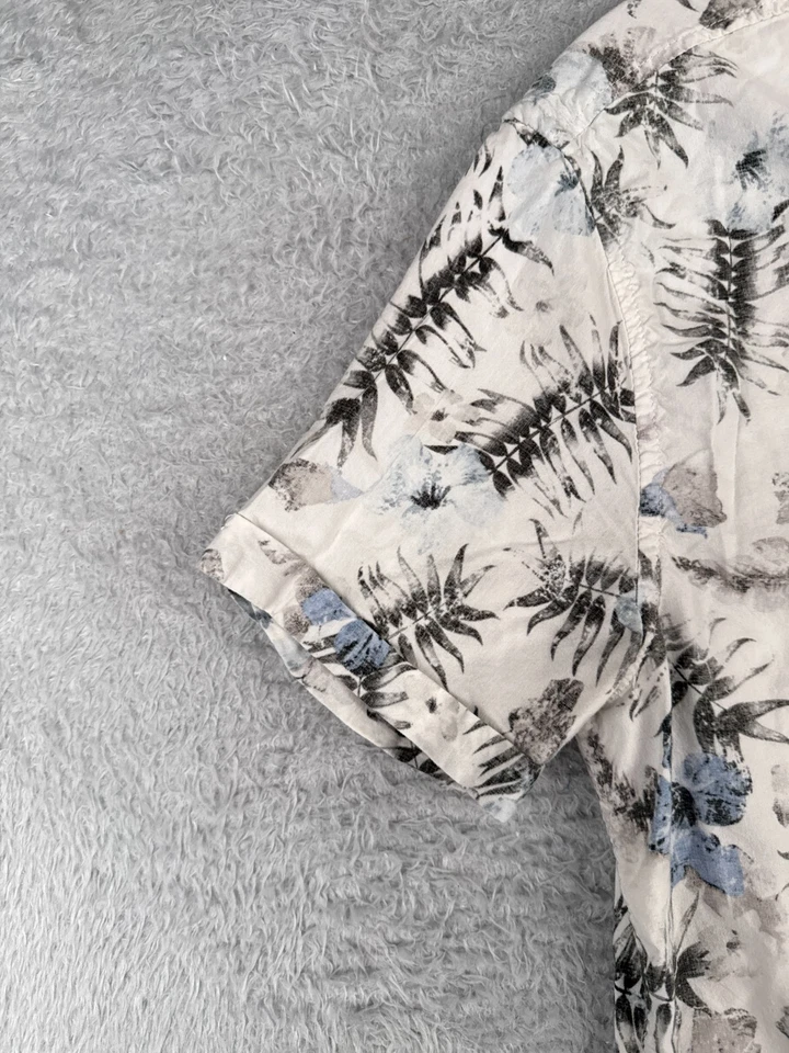 Camisa Report Collection Hombre Mediana Blanca Floral Algodón Calce Ajustado Hawaiana LEER Foto 3 de 4