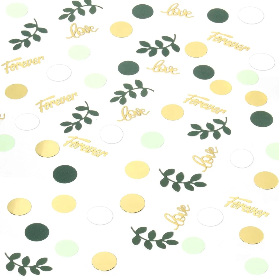 Confeti de mesa de boda verde, decoraciones de ducha nupcial, confeto de amor verde salvia Foto 2 de 4