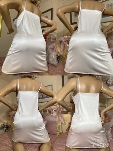 Vintage Bridal White Silky Nylon Full Figure Slip Dress Petticoat Semi Sheer XL - Picture 7 of 24