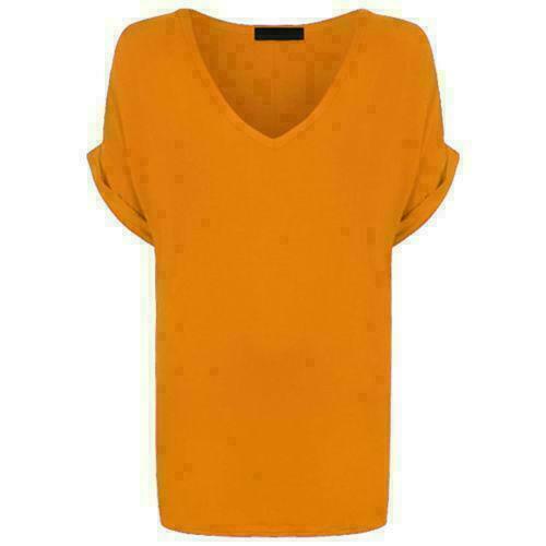 Women Ladies Baggy Oversized Loose Fit Turn up Batwing Sleeve V Neck Top T shirt - Photo 20/24