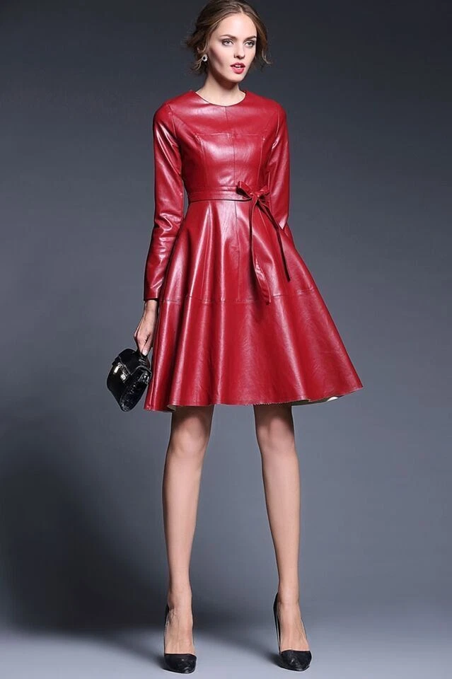 Robe En Cuir Pour Femmes Luxe NEUVE En Agneau Véritable Vêtements Décontractés - Photo 3/4