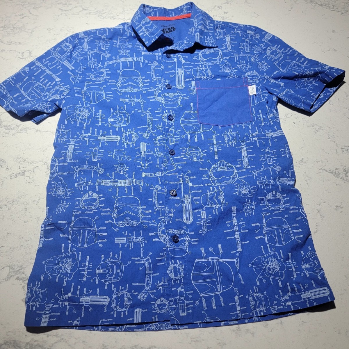 Disney Parks Star Wars Schematics Blueprint Blue Men's Button Down Shirt  Small