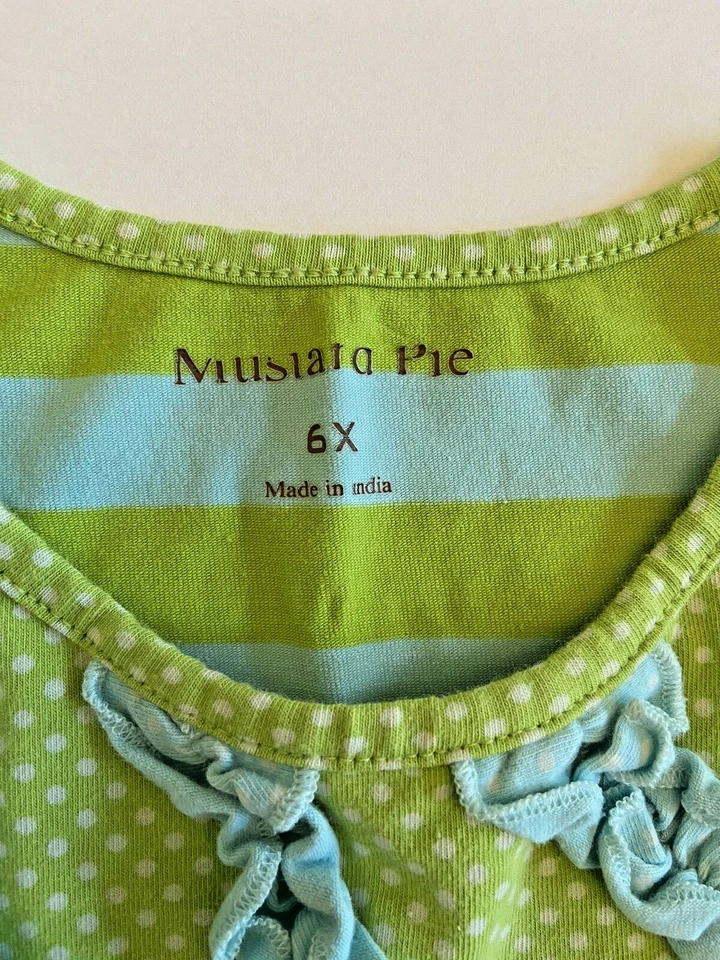 Mustard Pie Girls Size 6X Aqua Blue Green Ruffle Polka Dot Stripe Tank Top Knit - Image 2 of 4