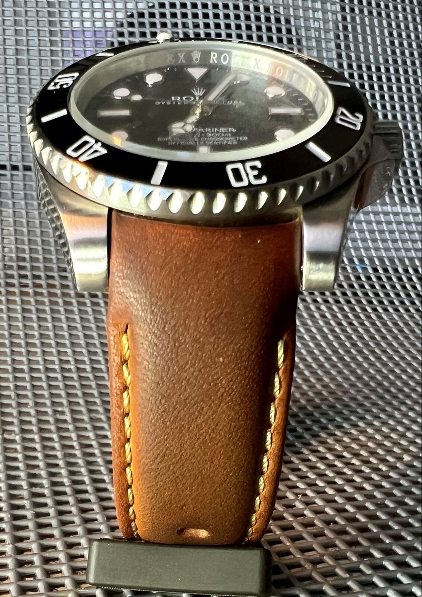 21mm Brown Leather curved Strap 41mm Rolex Submariner 42mm