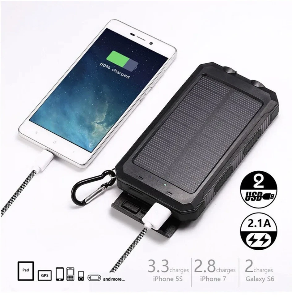 200000mAh Portable External Solar Power Bank 2USB LED Battery Charger For Phone - Image 3 of 4