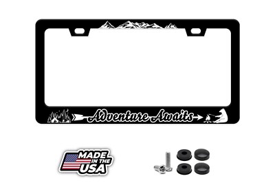 Adventure is Calling Mountain Forest Camping Stainless Steel License Plate Frame