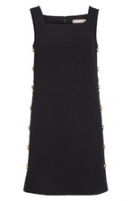 Tory Burch Millie Sleeveless Shift Dress in Black with Gold Buttons Size 00 XS