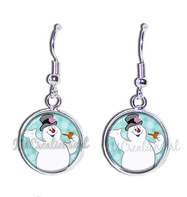 Cute Forst the Snowman - Handmade Round Resin Dangling Earrings 16mm