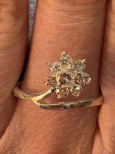 VTG DESIGNER 925 STERLING SILVER WHITE STONE FLOWER CLUSTER RING MCM BAND 7 3/4